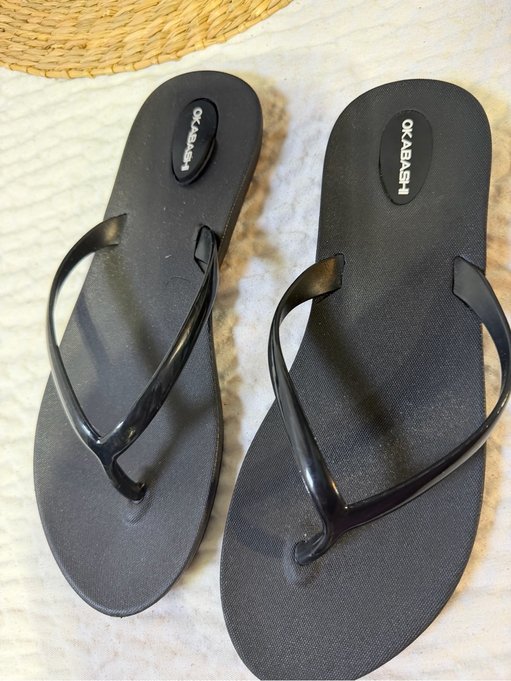 Okabashi Women's Black Flip Flop Sandals - Simple Rubber Thong